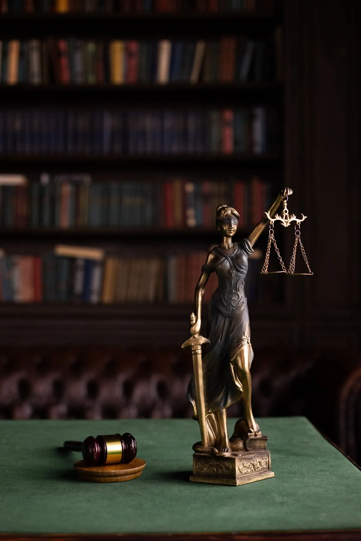 Statue of Lady Justice in a library